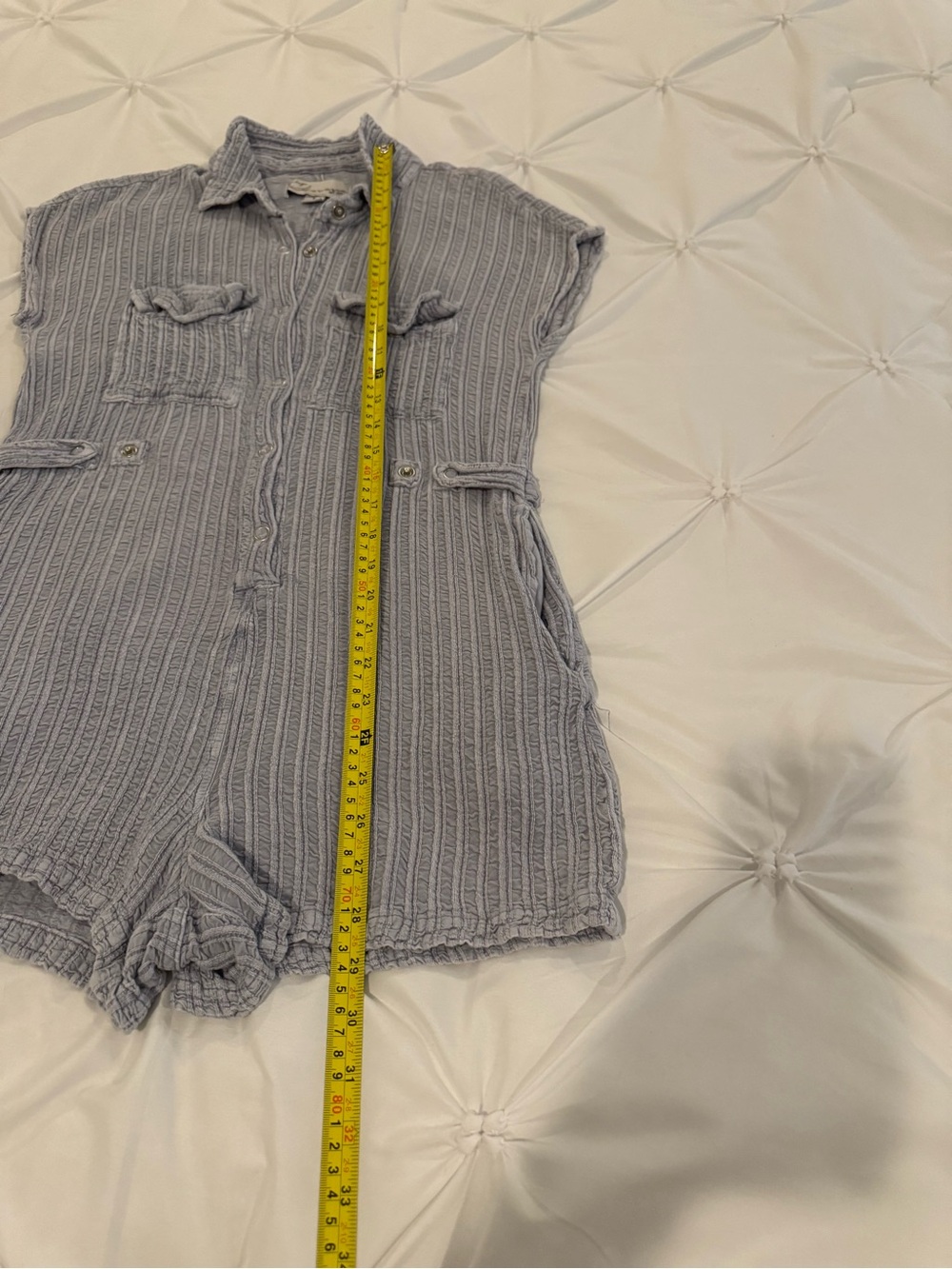Vintage Havana Blue Textured Button-Down Romper Size Small - Picture 7 of 11